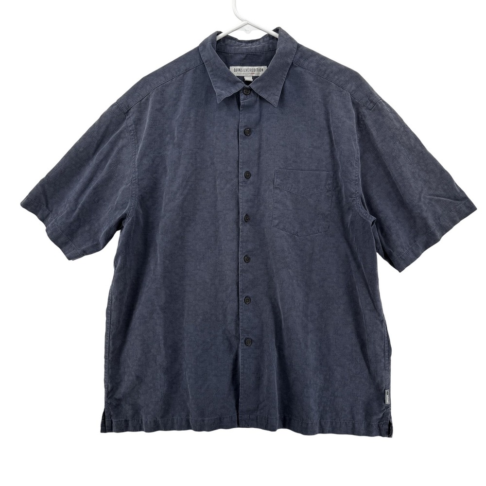 Quiksilver Edition Mens Large Blue Silk Cotton Short Sleeve Button Up Shirt G856